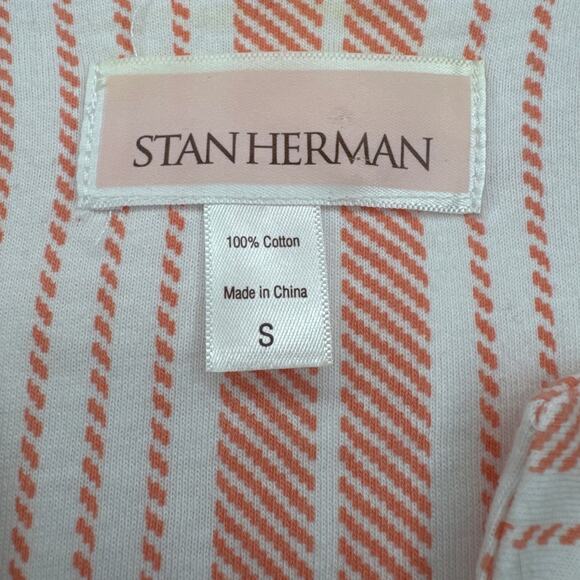 Stan Herman 100% SMALL Cotton orange white caftan jersey knit spilt Vneck lounge - Picture 8 of 10